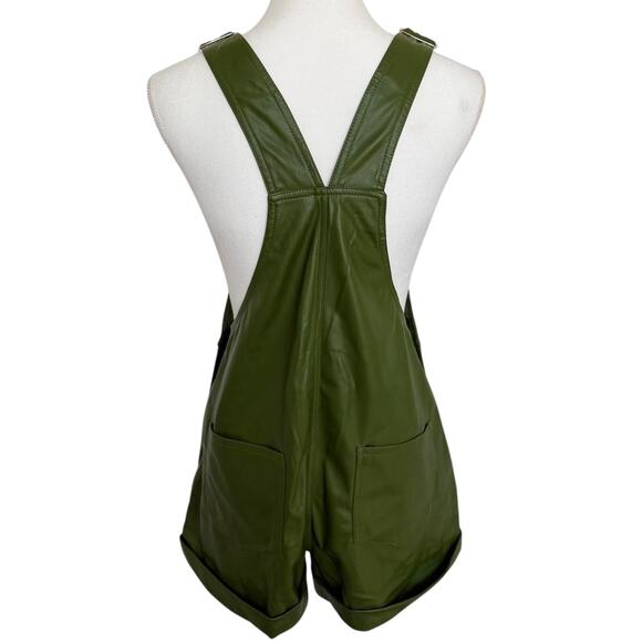 NWT WeWoreWhat Buttery Vegan Leather Basil Short Overalls | Small - Picture 3 of 7